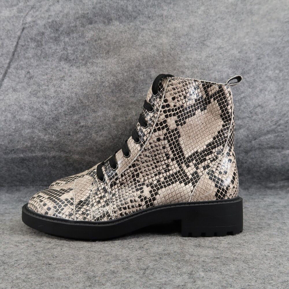 Linea Paolo Shoes Womens 5.5 Boots Fashion Combat Snake Trinity Leather Lug Sole - Picture 3 of 15